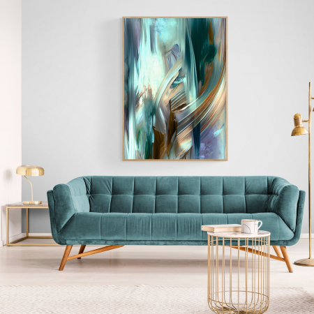 Tablouri Abstracte - Tablou canvas, abstract, modern, nuante de albastru turcoaz, pentru living