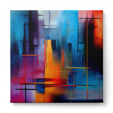 Tablou canvas, abstract, modern, nuante intense de albastru, portocaliu, pentru dormitor [1]
