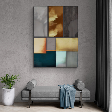 Tablouri Abstracte - Tablou canvas abstract gri și auriu – decor elegant pentru hol sau dormitor