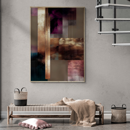 Tablouri Abstracte - Tablou canvas abstract mov și auriu – decor elegant pentru hol modern