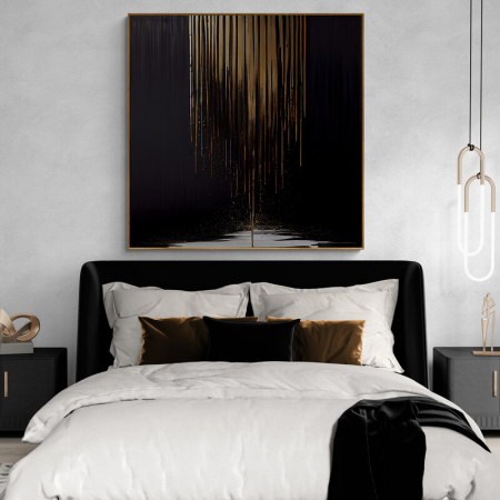 Tablouri Abstracte - Tablou canvas, abstract, modern, nuante negru si auriu, pentru dormitor