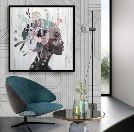Tablouri Portrete Abstracte - Tablou canvas, abstract, portret femeie, minimalist, multicolor, pentru living