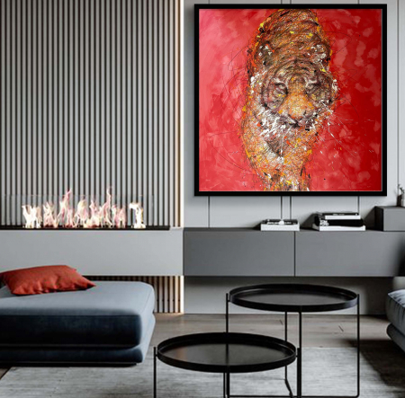 Tablouri Animale si Pasari - Tablou canvas, abstract, tigru,multicolor, pentru sufragerie
