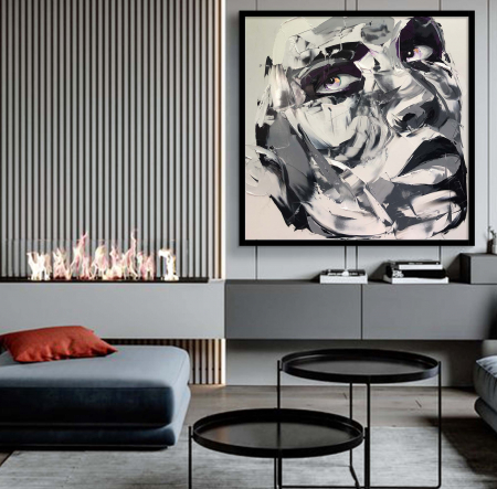 Tablouri Portrete Abstracte - Tablou canvas, alb negru, portret femeie, alb negru, pentru living