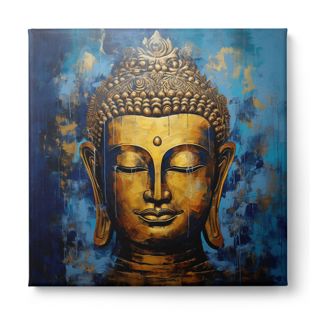 Tablou Buddha cu tonuri aurii pe fundal albastru intens [1]