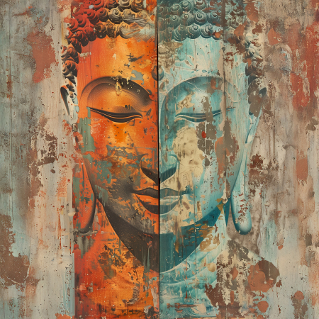 Tablou Canvas Buddha Portocaliu Albastru [1]