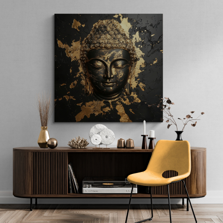 Tablouri Buddha - Tablou Buddha Auriu pe Negru