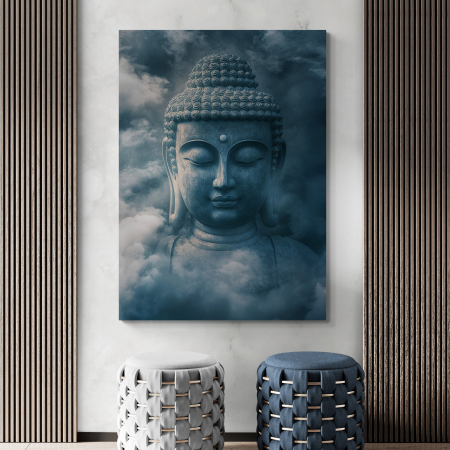 Tablouri Buddha - Tablou canvas cu figura lui Buddha în nuanțe reci de gri și albastru