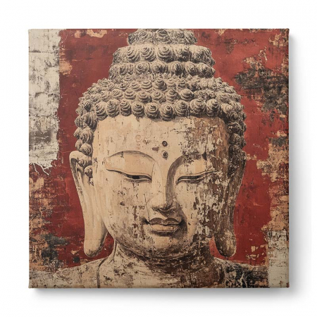 Tablou Buddha pe fundal roșu cu efect de zid vechi, [2]