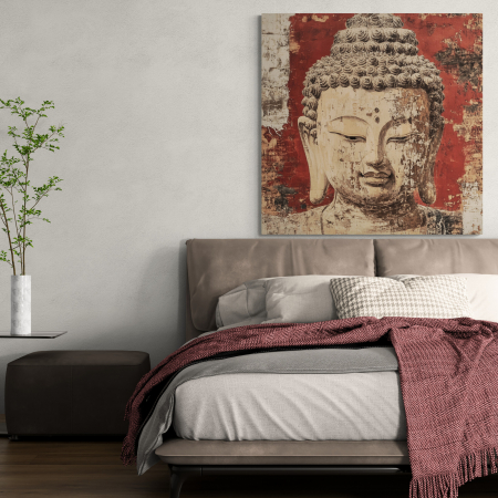 Tablou Buddha pe fundal roșu cu efect de zid vechi, [1]