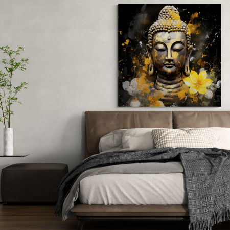 Tablouri Buddha - Tablou Buddha Galben cu FloarI