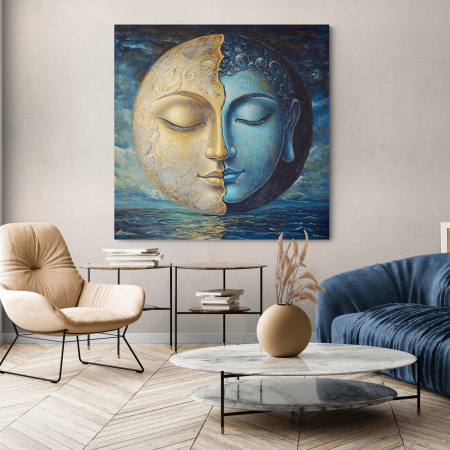 Tablouri Buddha - Tablou Canvas Buddha și Luna