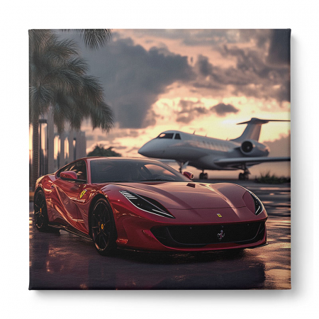 Două tablouri spectaculoase cu Lamborghini și Ferrari, ilustrate pe fundaluri luxoase cu avioane [2]