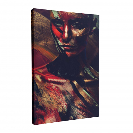 Tablou canvas, Intaglio, grosime 3,8 cm, premium, în tonuri de verde, auriu, rosu, print modern pe panza [1]