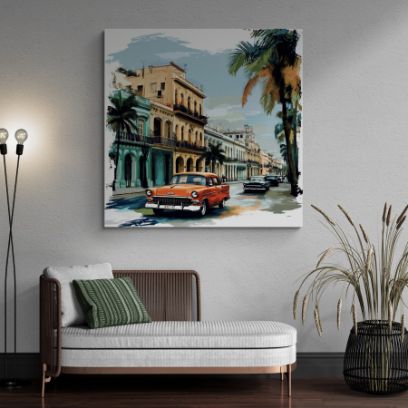 Tablouri cu Masini - Tablou canvas cu o scenă urbană retro din Havana