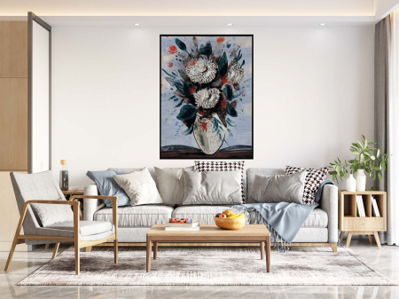 Tablouri cu flori - Tablou abstract modern „Intaglio” cu flori de primăvară pe panza premium.