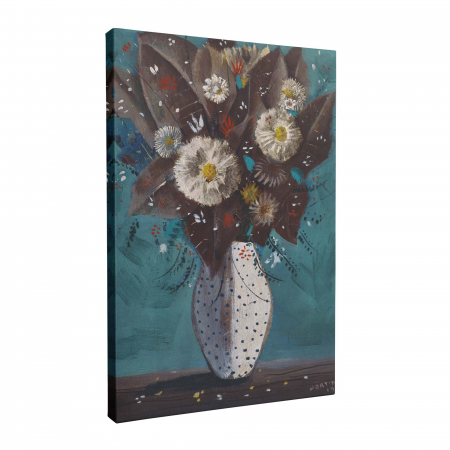 Tablou canvas abstract vază cu flori albe, stil clasic. [1]