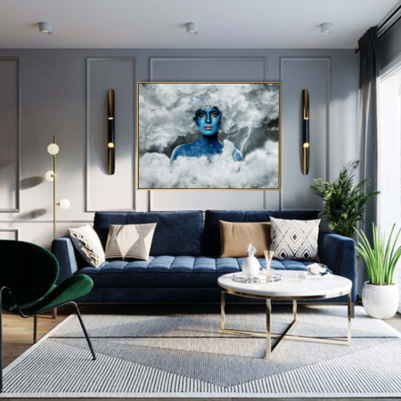 Tablou canvas, Intaglio, Modern, color, Femeie in nori, print pe panza Premium, pentru living [1]