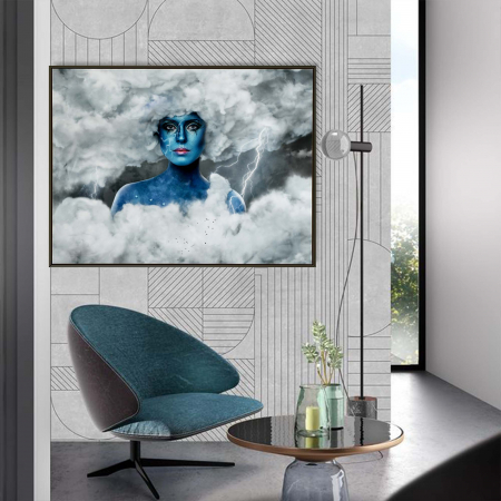 Tablouri Portrete - Tablou canvas, Intaglio, Modern, color, Femeie in nori, print pe panza Premium, pentru living