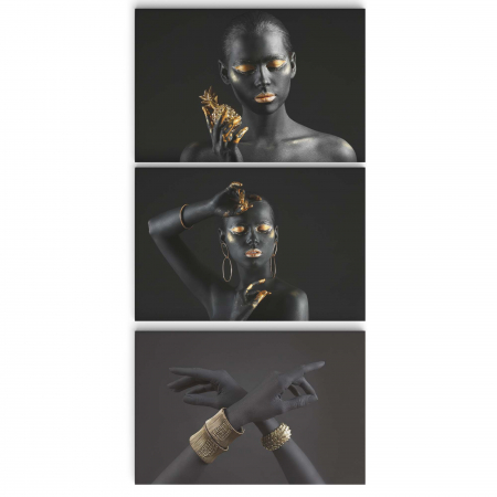 Tablou canvas, Intaglio, Modern, negru auriu, Portret Femeie senzuala, print pe panza Premium, pentru living [2]