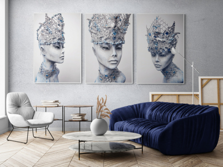 Tablou canvas, Intaglio, Modern, gri, Portret elegant, print pe panza Premium, pentru hol, birou [1]