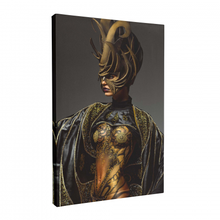 Tablou canvas, Intaglio, Modern, gri, Portret Femeie misterioasa, print pe panza Premium, pentru dormitor [2]