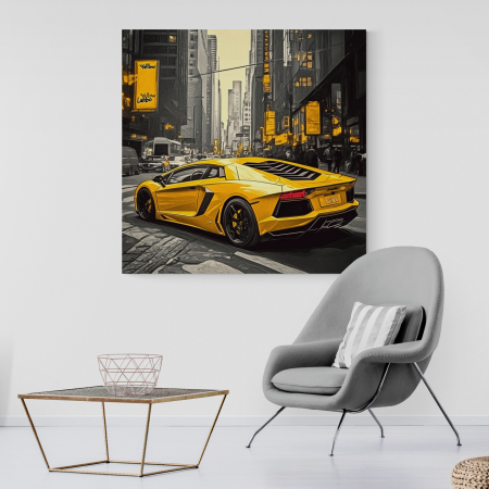 Tablouri cu Masini - Tablou cu un Lamborghini Aventador galben