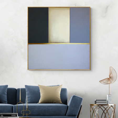 Tablouri Abstracte - Tablou canvas, modern, abstract, minimalist, nuante de albastru si auriu, pentru living