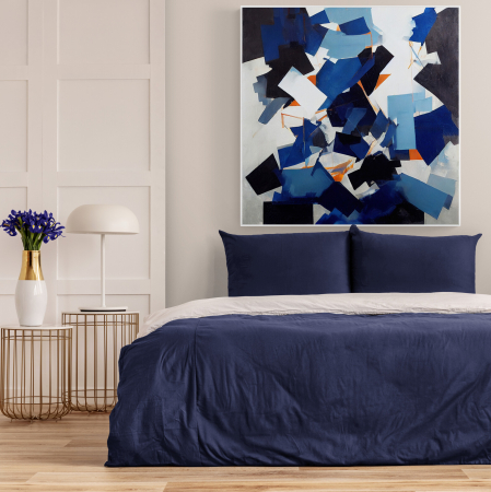Tablouri Abstracte - Tablou canvas, modern, abstract, nuante de alb si albastru, colorat pentru living, dormitor