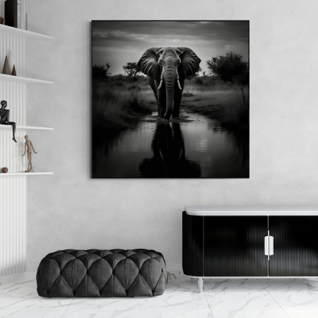 Tablouri Animale si Pasari - Tablou canvas, modern, Animale, Elefant, gri pe fundal negru, pentru hol, dormitor
