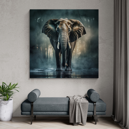 Tablouri Animale si Pasari - Tablou canvas, modern, Animale, Elefant, in stil abstract, nuantede gri, albastru, pentru hol