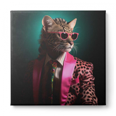 Tablou canvas, modern, Animale, Jaguar in costum pe fundal verde, pentru hol, living [1]