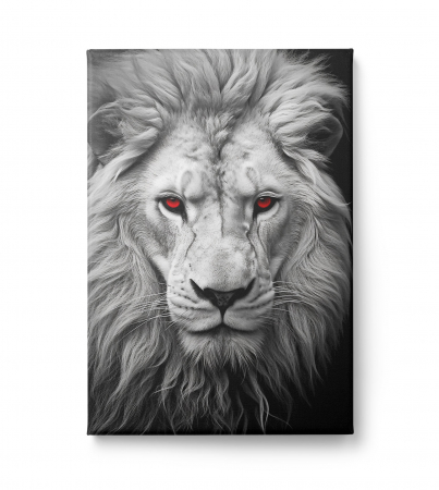 Tablou canvas, modern, Animale, Leu gri pe fundal negru, pentru hol, bucatarie [1]