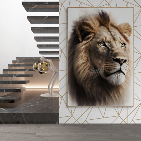 Tablouri Animale si Pasari - Tablou canvas, modern, Animale, Leu maro, fundal alb , pentru hol