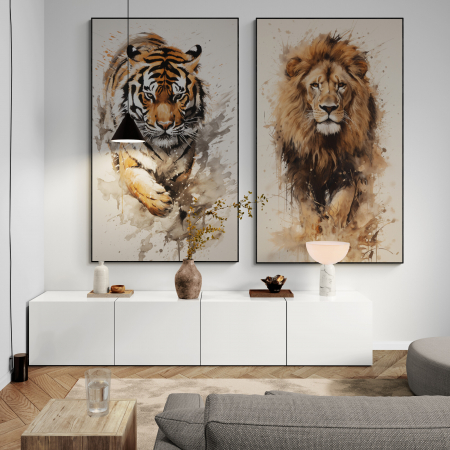 Tablouri Animale si Pasari - Tablou canvas, modern, Animale, Leu, Tigru maro, in stil abstract , pentru hotel