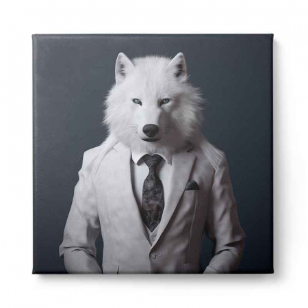 Tablou canvas, modern, Animale, Lup alb pe fundal negru, pentru birou, living [1]