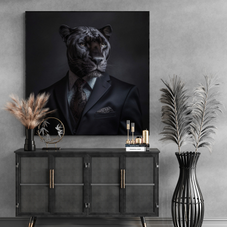 Tablouri Animale si Pasari - Tablou canvas, modern, Animale, Pantera neagra pe fundal negru, pentru birou, hol