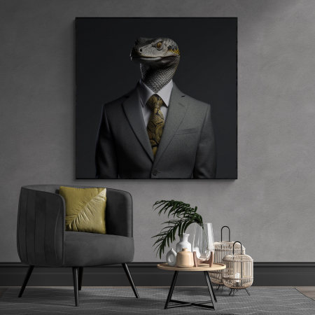 Tablouri Animale si Pasari - Tablou canvas, modern, Animale, Sarpe in costum,pe fundal negru, pentru birou, living