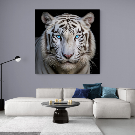 Tablou canvas, modern, Animale, Tigru alb,  maro, pe fundal negru, pentru living [1]