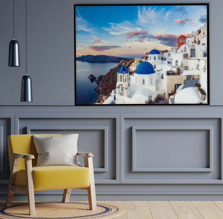 Tablouri Arhitectura si Peisaje - Tablou canvas abstract cu peisaj din Santorini, Grecia, modern pentru decor interior