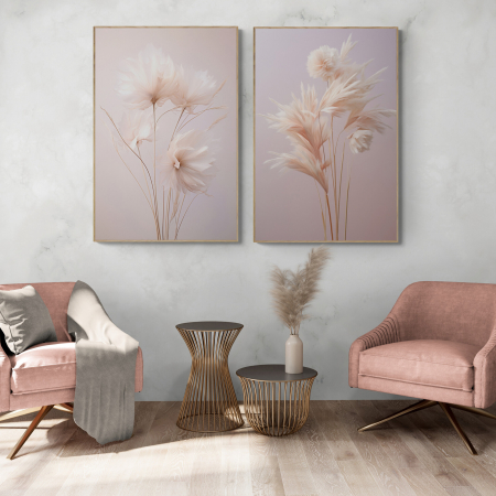 Tablouri cu Flori - Tablou canvas, modern, buchet cu flori, in nuante de roz pal, pentru hol