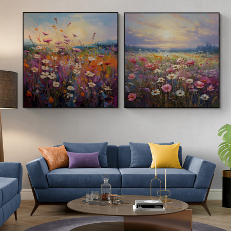 Tablouri cu Flori - Tablou canvas, modern, camp cu flori colorate, pentru living, hotel