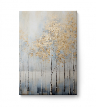 Tablou canvas, modern, cu Copaci, in stil abstract, nuante de albastru, auriu, pentru living [2]