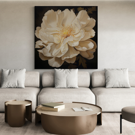 Tablouri cu Flori - Tablou canvas, modern, cu Floare alba pe fundal negru, pentru hotel