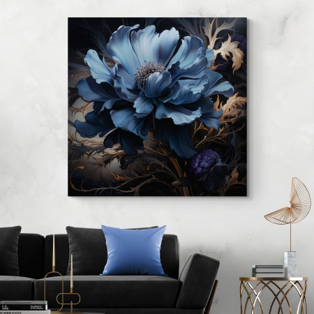 Tablouri cu Flori - Tablou canvas, modern, cu floare albastra, stilizata, pentru living