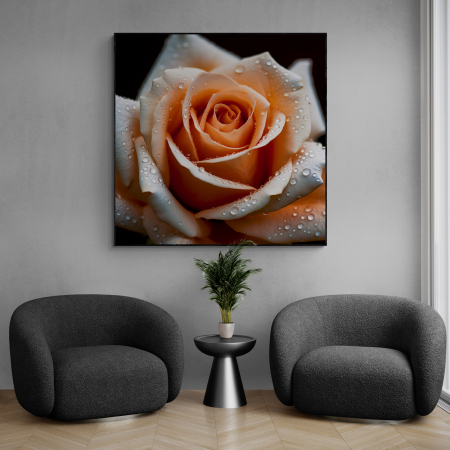 Tablouri cu Flori - Tablou canvas, modern, cu floare de trandafir fundal negru, pentru living