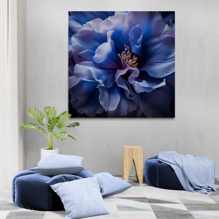 Tablou canvas, modern, cu Floare albastra, pe fundal negru, pentru hol [1]