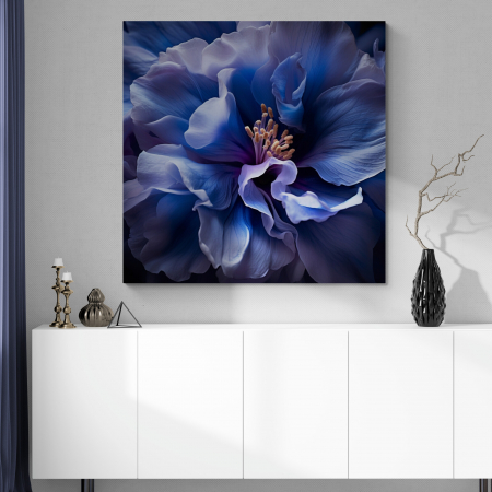 Tablouri cu Flori - Tablou canvas, modern, cu Floare albastra, pe fundal negru, pentru hol