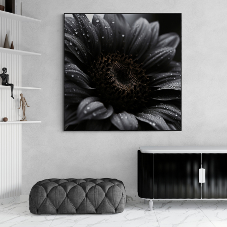 Tablouri cu Flori - Tablou canvas, modern, cu floare pe fundal negru, pentru living