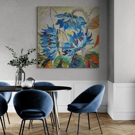 Tablouri cu Flori - Tablou canvas, modern, cu Floarea soarelui in stil pictaura, pentru bucatarie